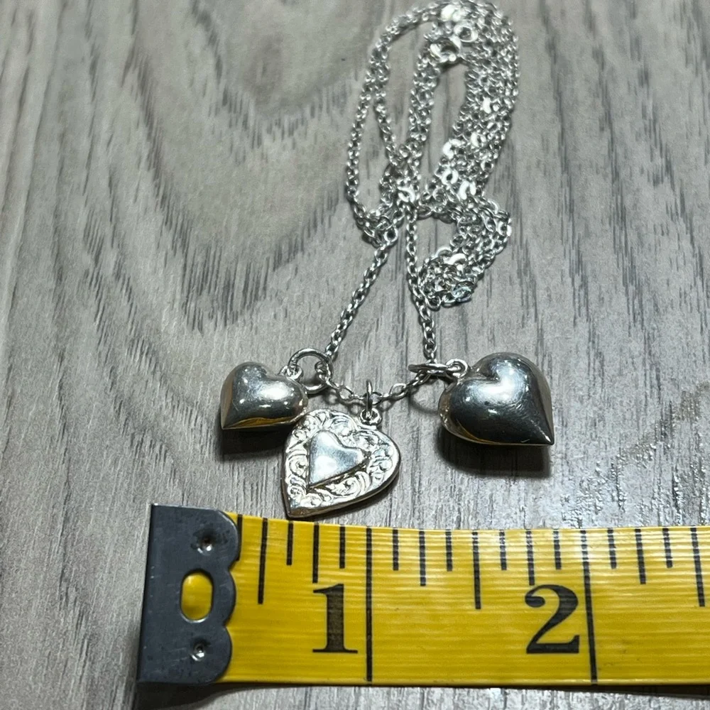Vintage Sterling Silver Triple Heart Charms Necklace